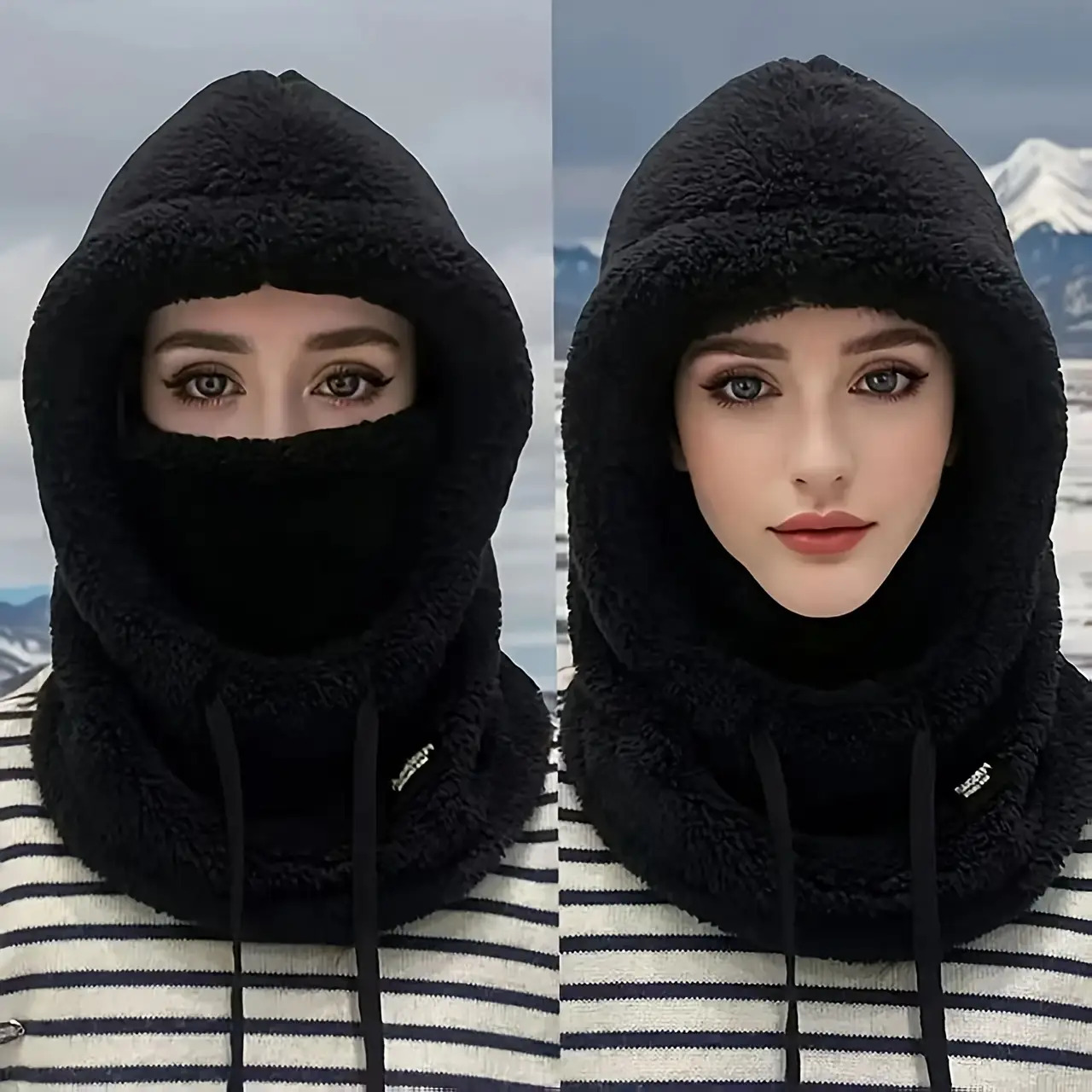 TEMU Women's Winter Fleece-lined Cold-proof Headband Hat - Elastic Drawstring Closure, Lightweight And Warm, Suitable For Cycling, Skiing, Outdoor