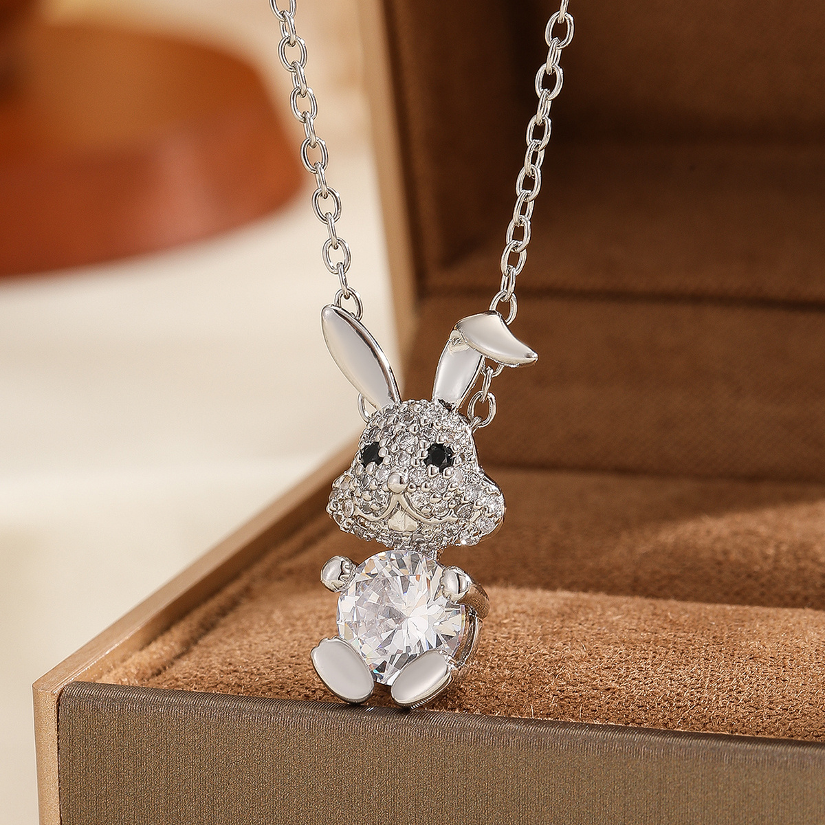 Image of A Easy And Cute Rabbit Necklace With A Pink Zirconia Pendant, Perfect For Holiday Parties