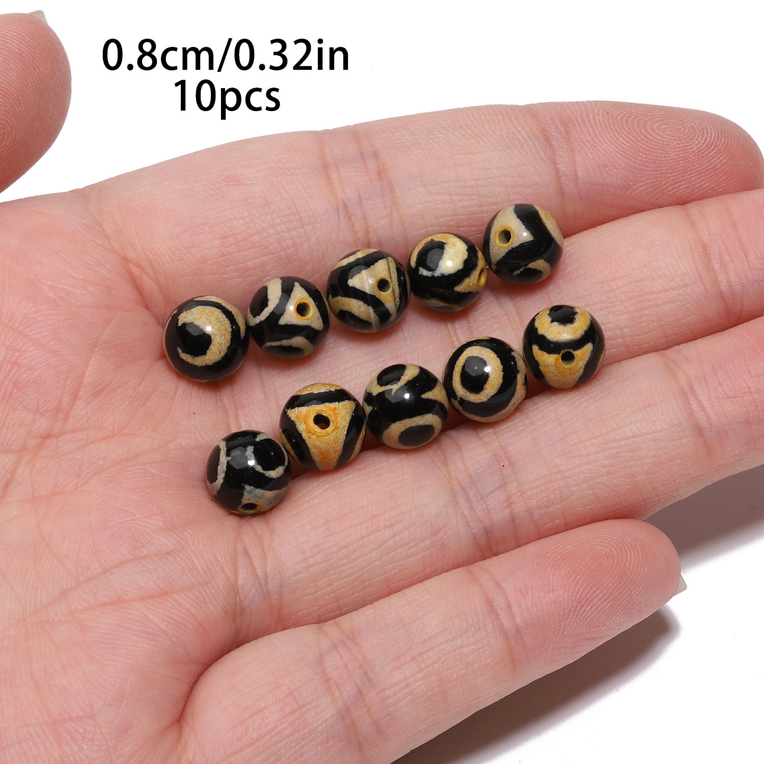 TEMU Beads & Bead Accessories: 10/46pcs 8mm Yelloy And Black 3 Dzi Tibetan Beads Mystical Ancient Round Beads For Jewelry Making Bracelet Accessories