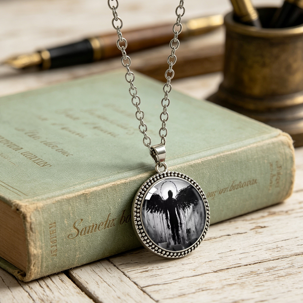 Muyoo Gothic Black Angel Pendant Necklace
