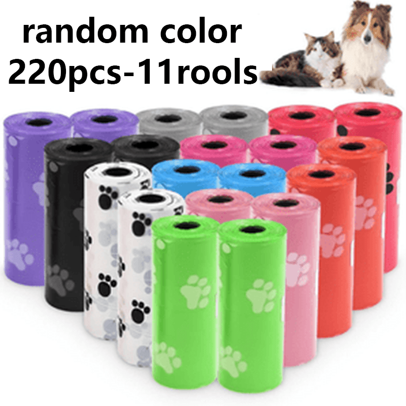 E-shop 220 Stück 11 Rollen Hunde Kotbeutel Plastik Hunde Abfallbeutel Zufällige Farbe Einweg für Kleine Hunde Haustier Kot Outdoor Spaziergang Reise