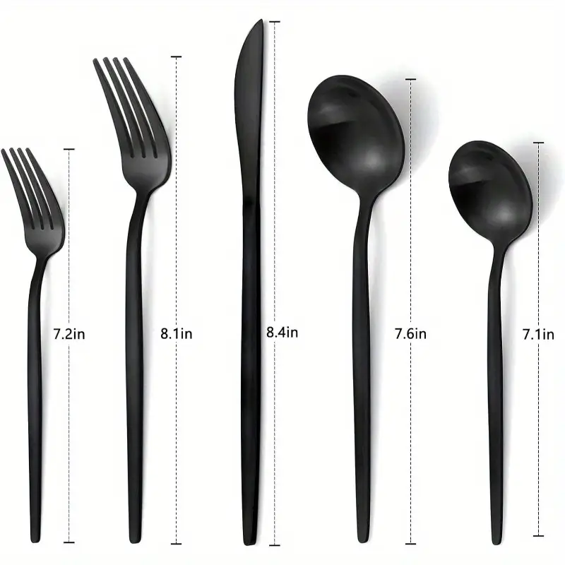 matte black silverware set 40 piece stainless steel flatware set tableware cutlery set service 8 home and restaurant dishwasher safe cutlery set formal dining restaurant supplies contemporary tableware modern silverware utensils event planners Product details 1