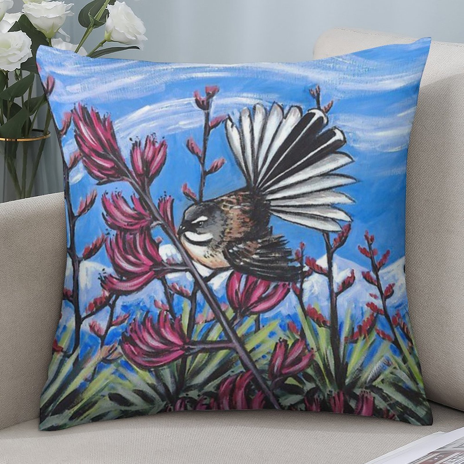 TEMU 2d Flat - 1 Piwakawaka Pillowcase - Double-sided 2d Printed Design, Durable Polyester Material, Zipper Closure, Machine Washable