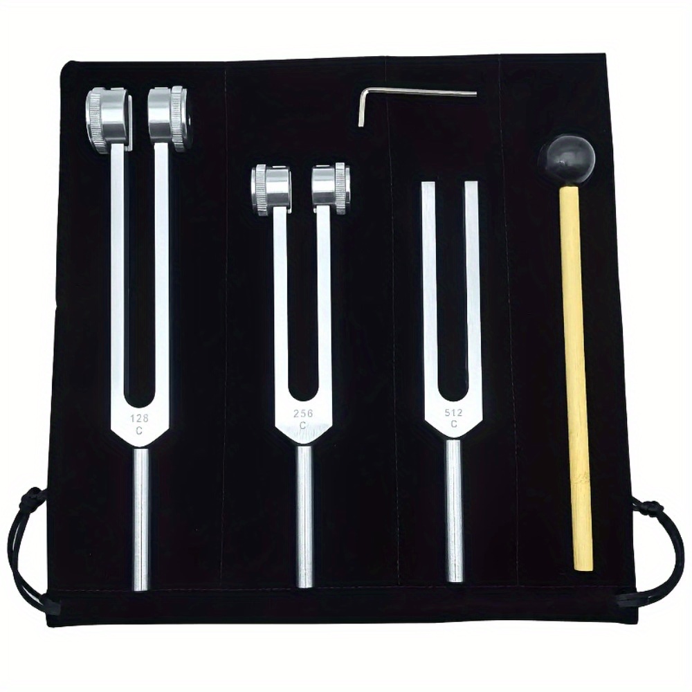 

Chakra Tuning Fork Set, Aluminum Alloy Tuning Forks 128hz, 256hz, 512hz For Therapy And Hearing Care Tools, Uncharged Silvery Grey Sound Instrument Set With Mallet