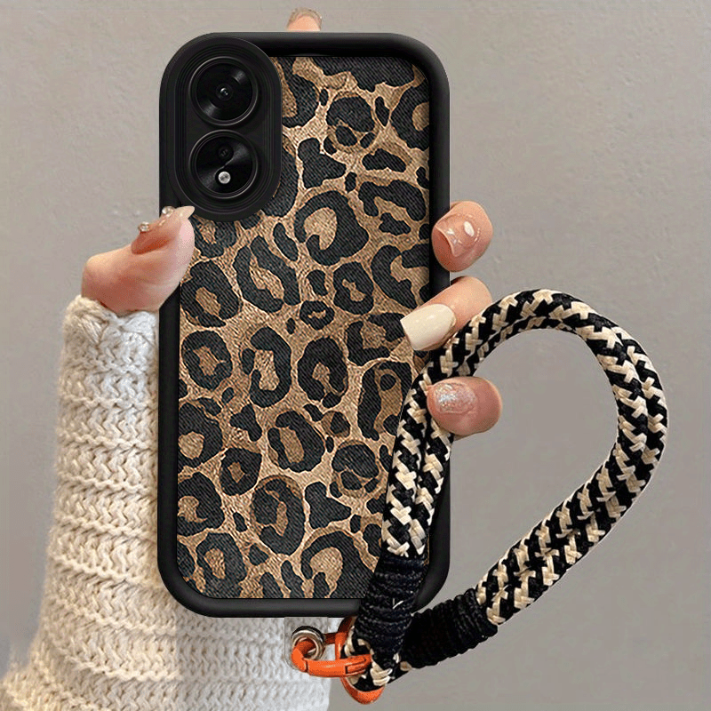 TEMU Phone Case - Leopard-patterned Phone Cases Designed For The For Oppo A38, Featuring A Lanyard Suitable For All Genders. High-quality Tpu Cases