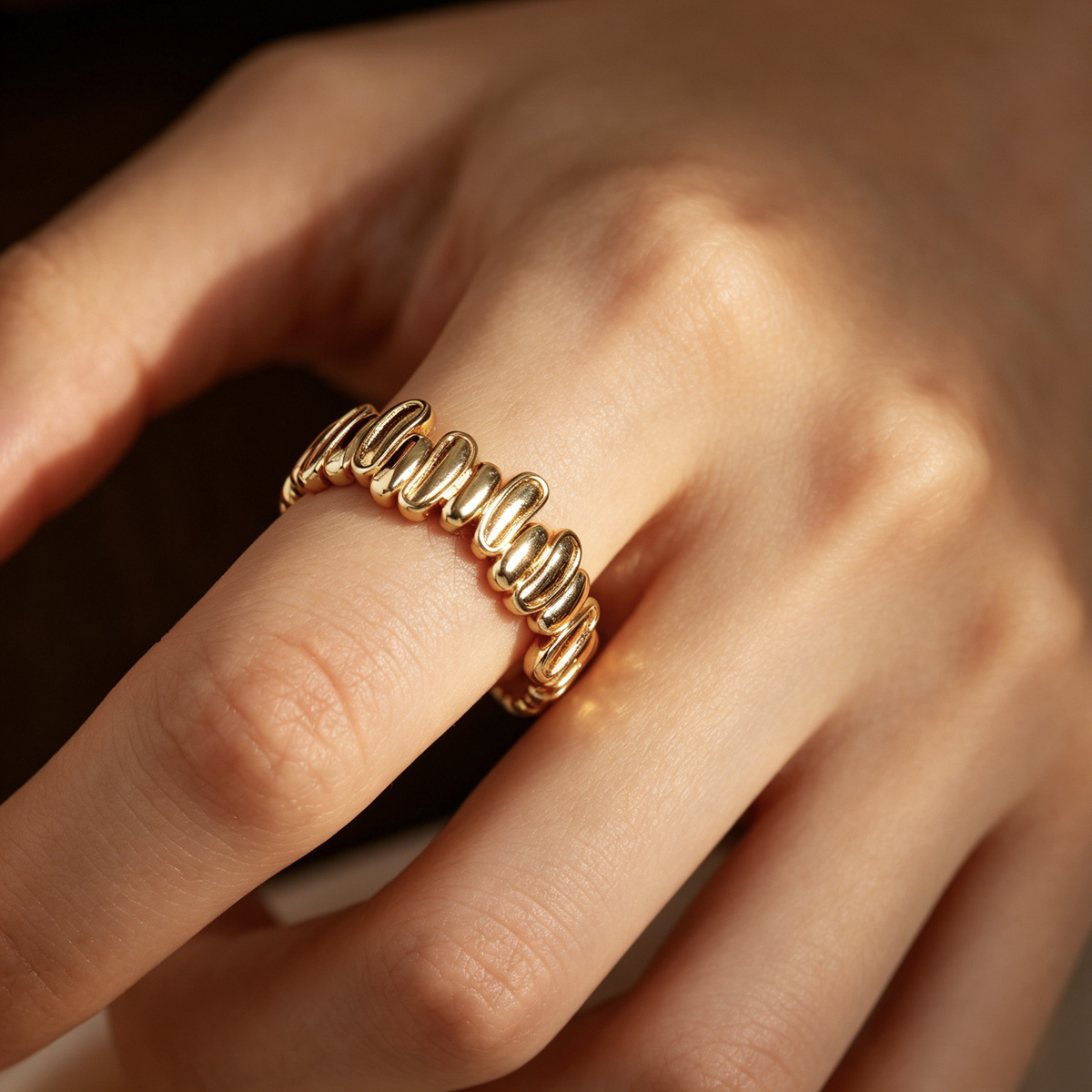 French Style Easy Round Pebble Splicing Open Ring, Daily Gift