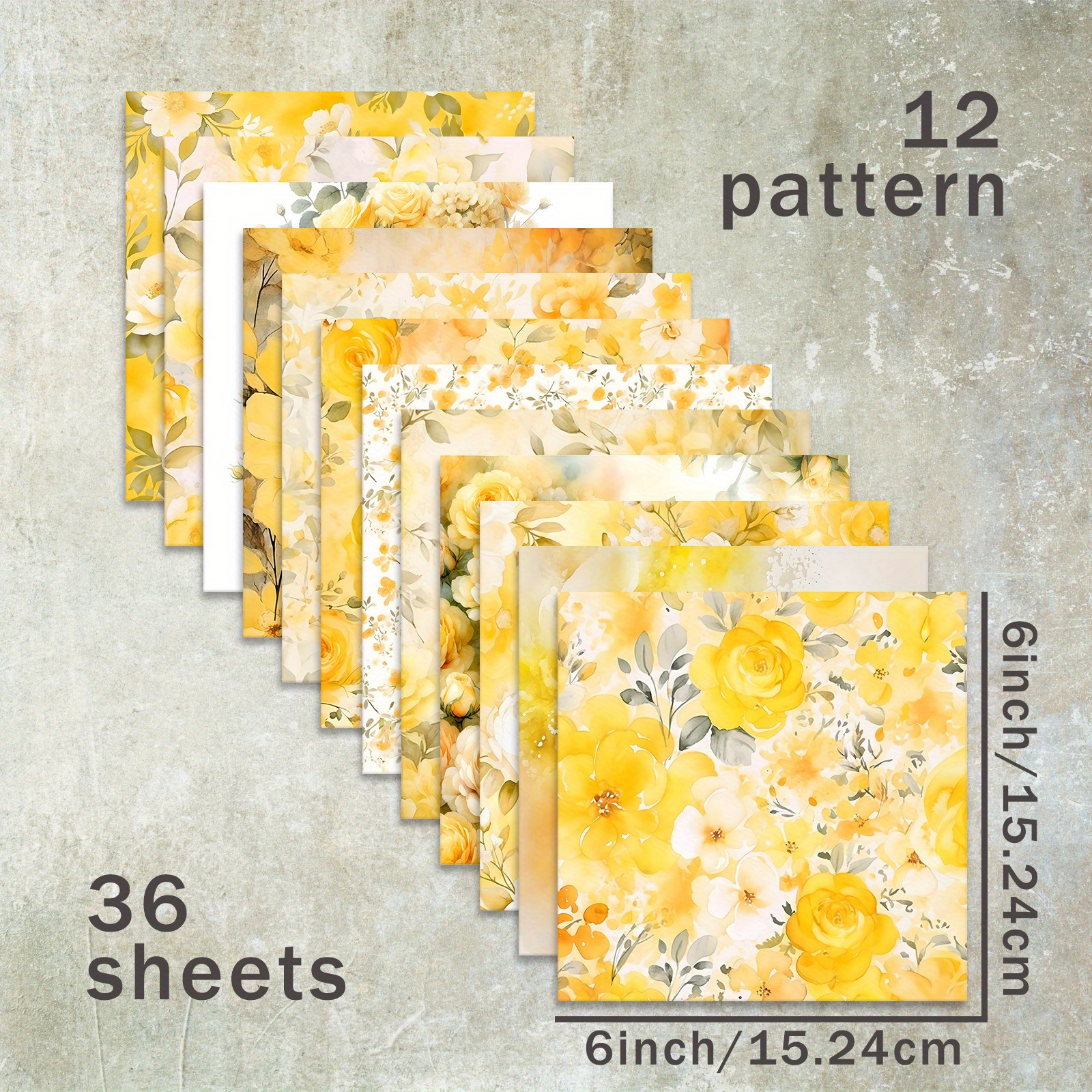 TEMU 36 Blätter von 6-Zoll (Gelbe Rosen Blumen Pflanze Hintergrund) , geeignet für Bullet Journals, Junk Journals, Grußkarten Hintergründe, Fotoalben