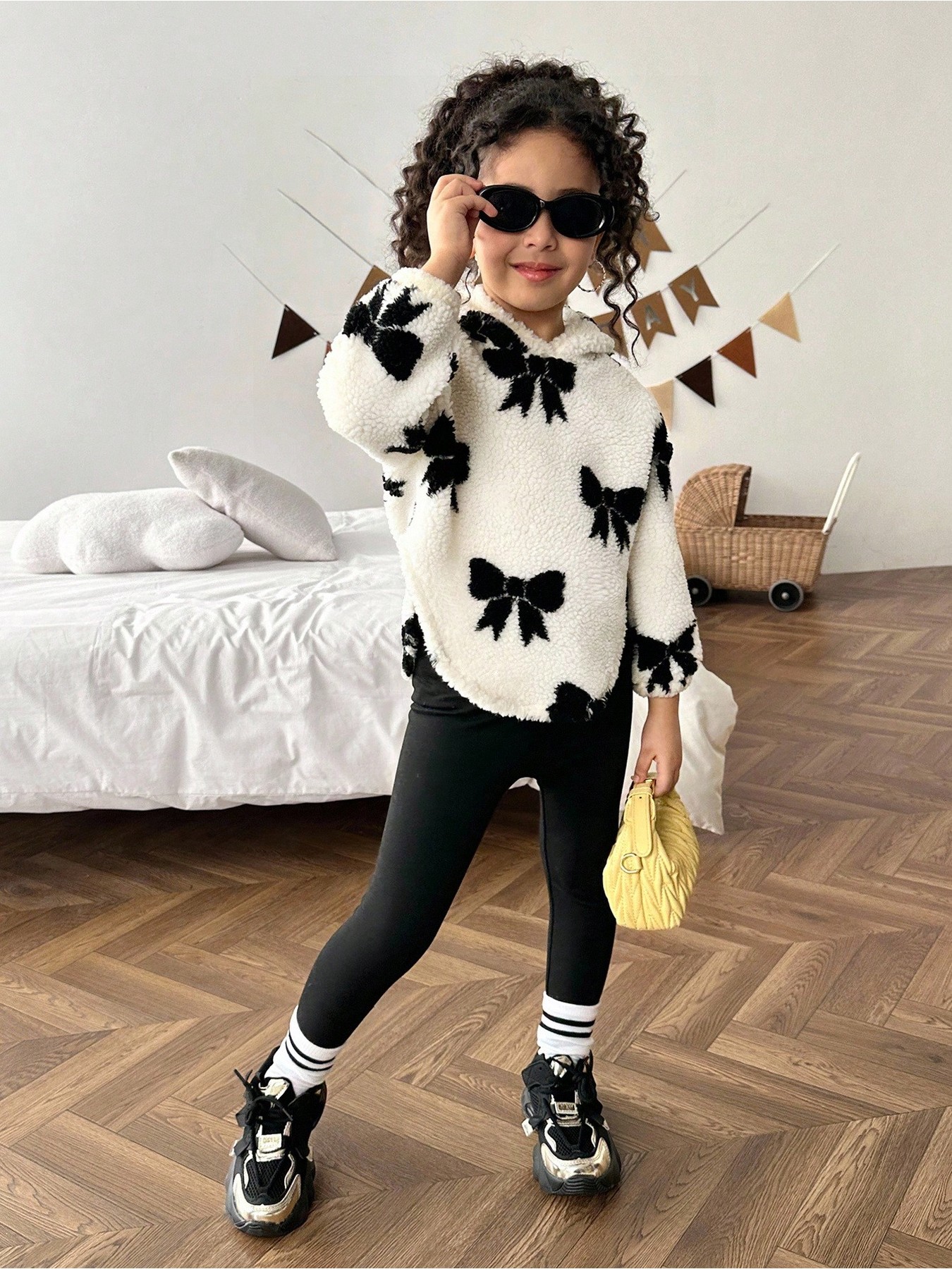 Meisjes Mode Set met Pluche Hoodie met Strik