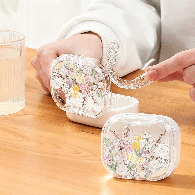 TEMU Light Purple Bouquet, Lightweight Pocket Holder Storage Box Portable Orthodontic Invisible Braces Storage Box Anti-slip Denture Storage Box For