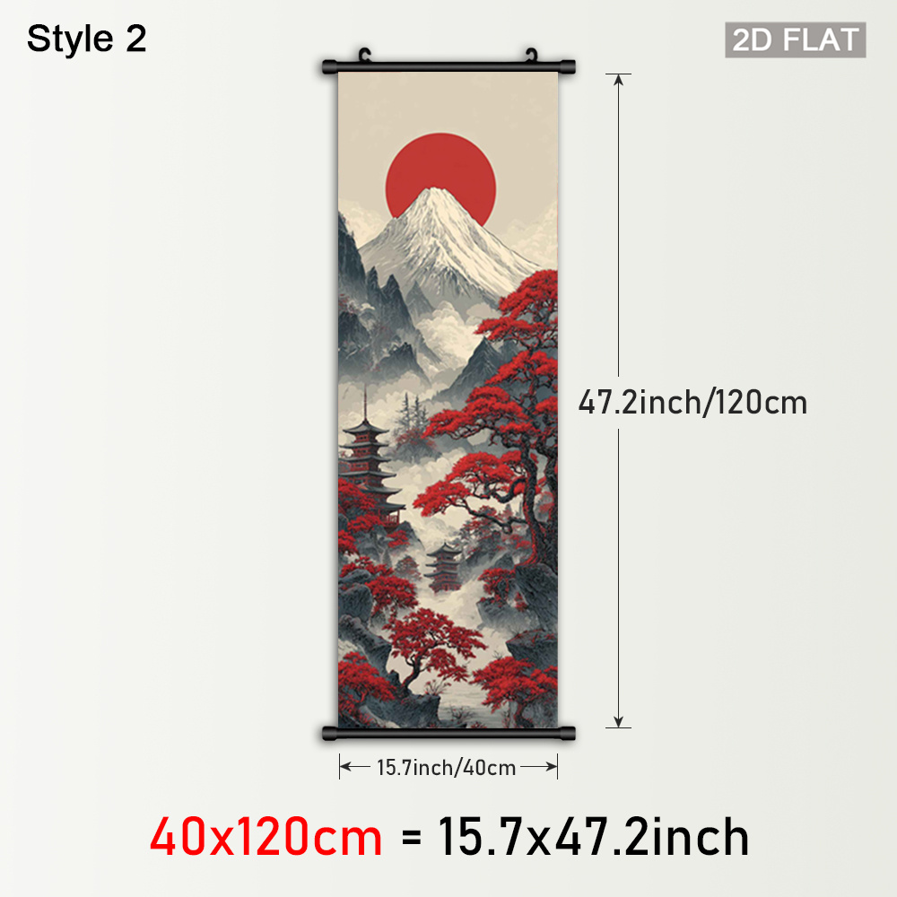 TEMU 2d Flat, 2d Flat, 1pc Framed Autumn Artwork Made Of Plastic, Featuring Traditional Asian Canvas Wall Art. This Includes Mountain Zen Scroll