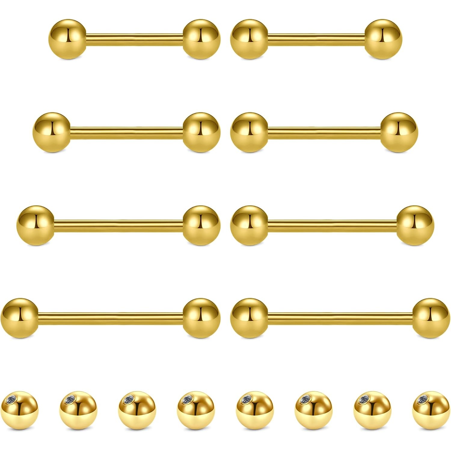 TEMU 8pcs 14g Straight Barbells And 8pcs Replacement Balls For 304 Stainless Steel Tongue Rings Piercings Bridge Piercing Jewelry Halloween Gift