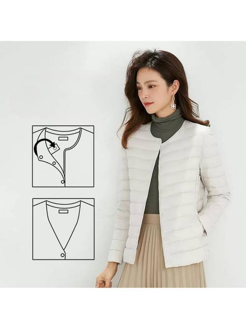 womens 2025 new autumn winter down jacket lightweight short v neck with inner liner long sleeve single breasted down filler portable easy to carry