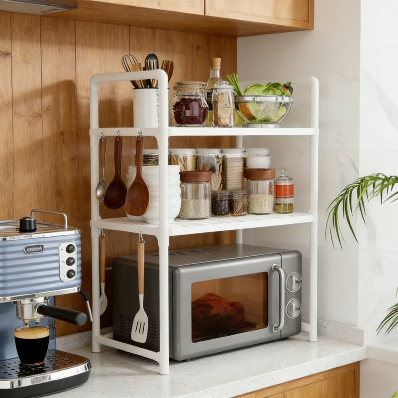 High-quality, Installation-free, Movable Multi-tier Kitchen Storage Rack. Easily Organizes,, Rice Cookers, and Potted Plants, Freeing up Valuable Countertop Space. Nordic Minimalist Style, a Practical Must-have for Any Home. Suitable for Holiday