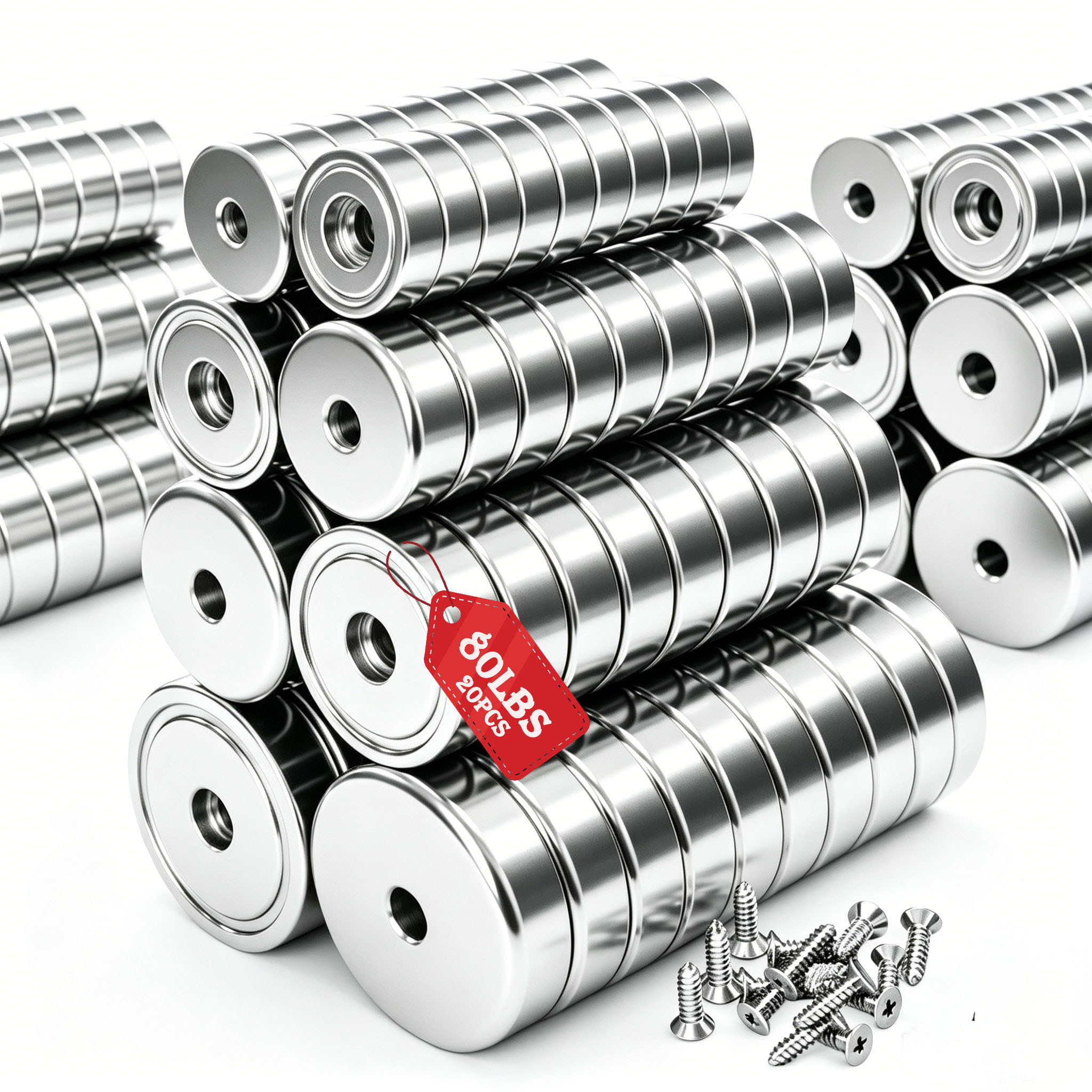 TEMU Heavy-duty Neodymium Magnet With Countersunk Hole, Polished Metal Round Base, Cup-shaped Wall-mounted Magnet, Magnet, Includes Screws For Easy