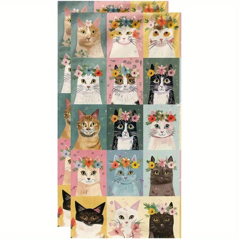 TEMU 2pcs , Super Absorbent Hand Towels - 18x26 Inch Cartoon Cat Design, Gym, Shower, Spa & Home Use