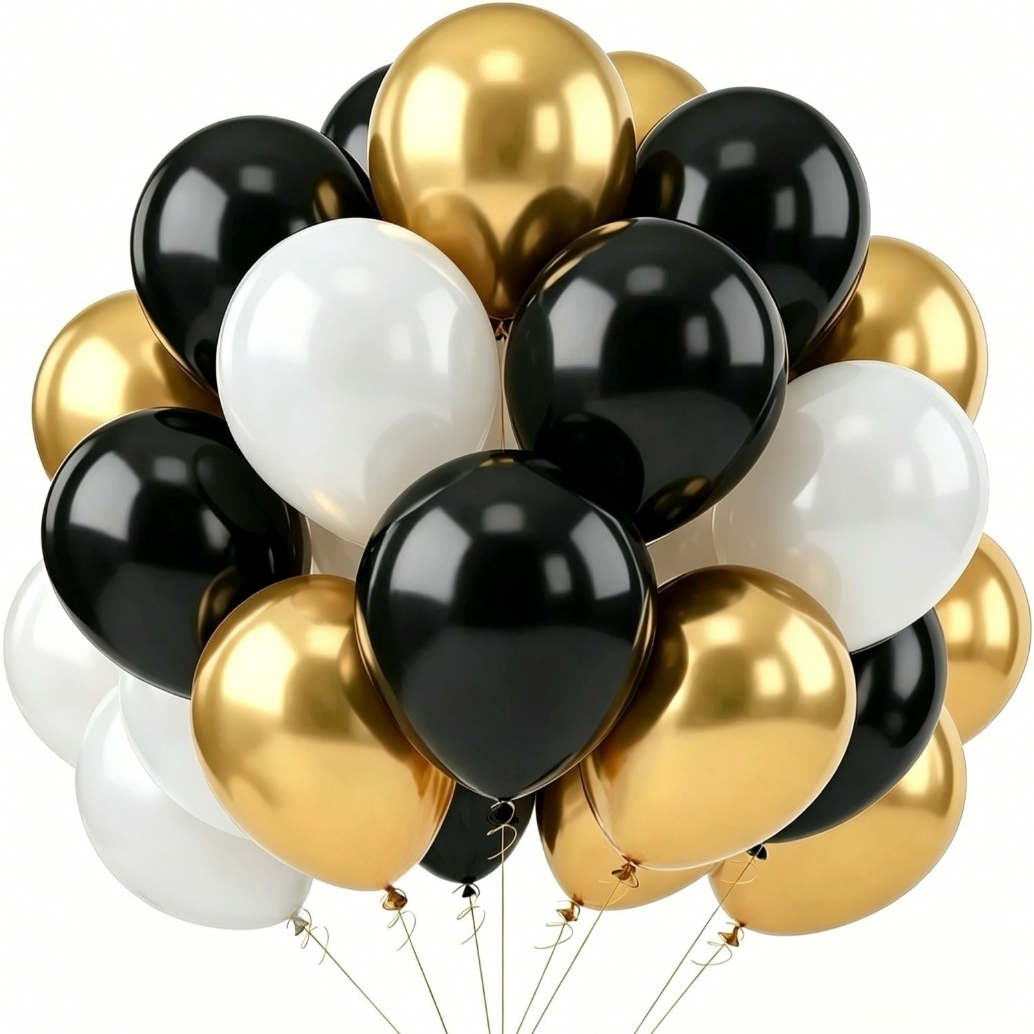 Image of 40pcs 10inch Black White And Metallic Balloon With Ribbons For Birthday Anniversary Wedding Graduation Balloons School Supplies Party Decorations, For Halloween, Christmas
