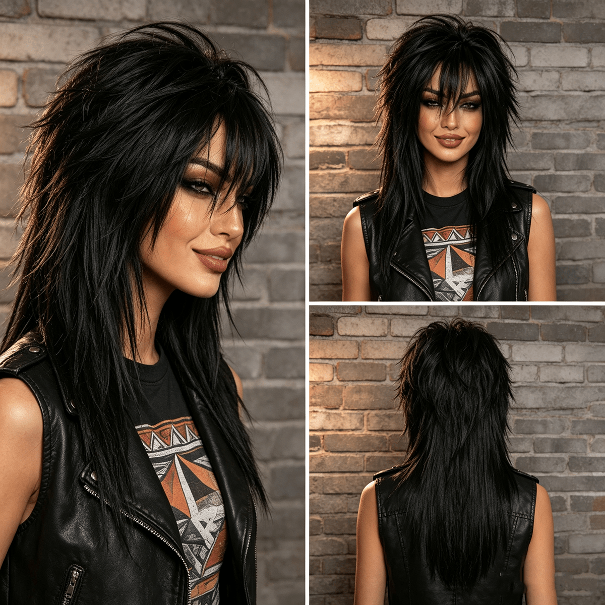 TEMU 24 Inch Black Shaggy Wolf Cut Wig Women's Long Mullet Wig With Air Bangs Resistant Synthetic Wig For Punk Rock Concert Party Halloween Cosplay