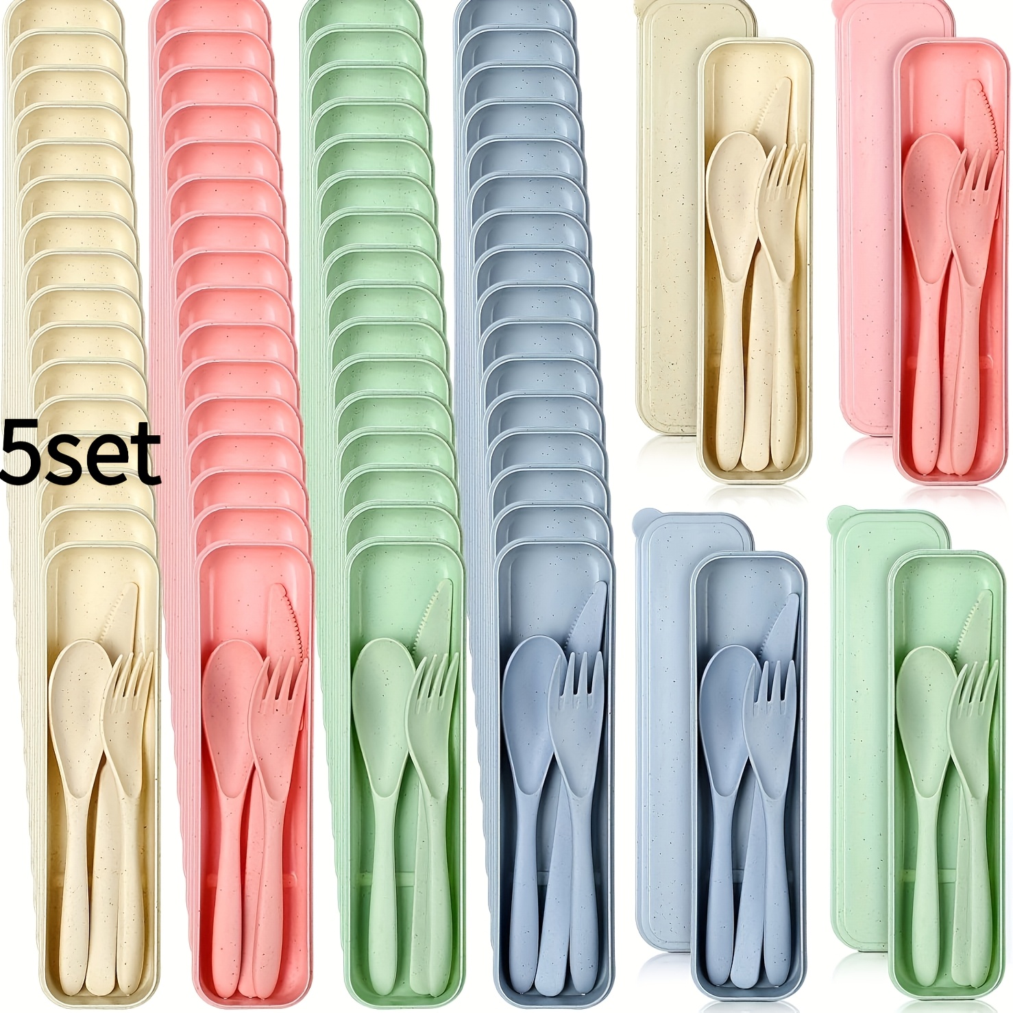 TEMU 20pcs Portable And Reusable Travel Cutlery Set - Durable And Dishwasher-safe, A Must-have For Compact Lunch Boxes, Includes Knife, Fork, Spoon,