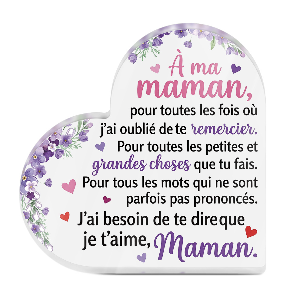TEMU 2d Flat, 2d Flat Putuo Decor 1pc French Mother's Day Heart Shaped Acrylic Sign Table Decor, À , Desktop Decoration For Mom, Gift For Birthdays,