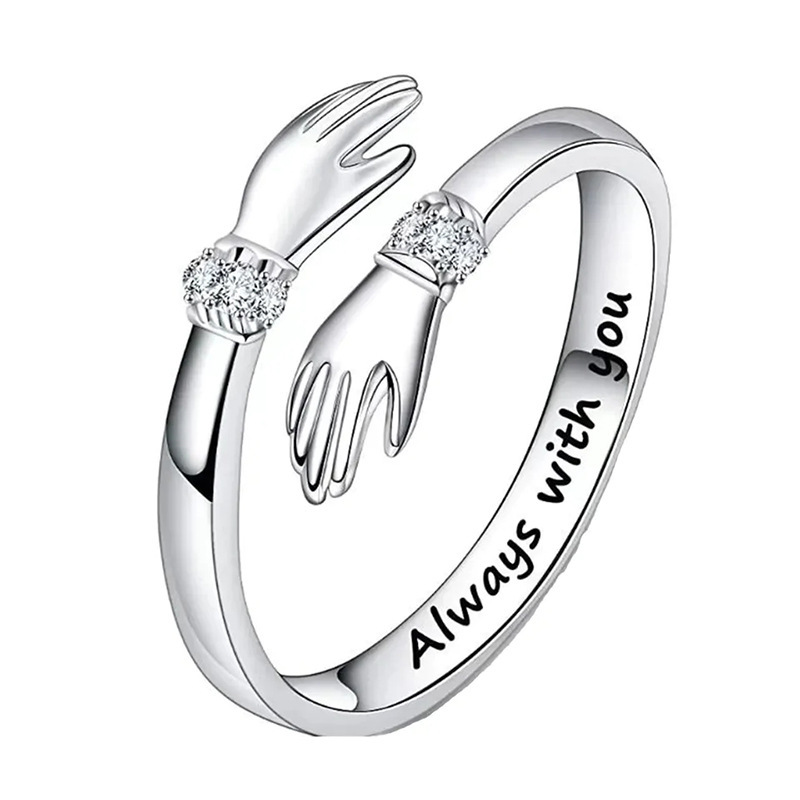 TEMU 1pc Women'-hand Embrace Ring - Adjustable Opening Band, Romantic Couples Jewelry Gift For Valentine's Day, Anniversary, Everyday & Party Wear -