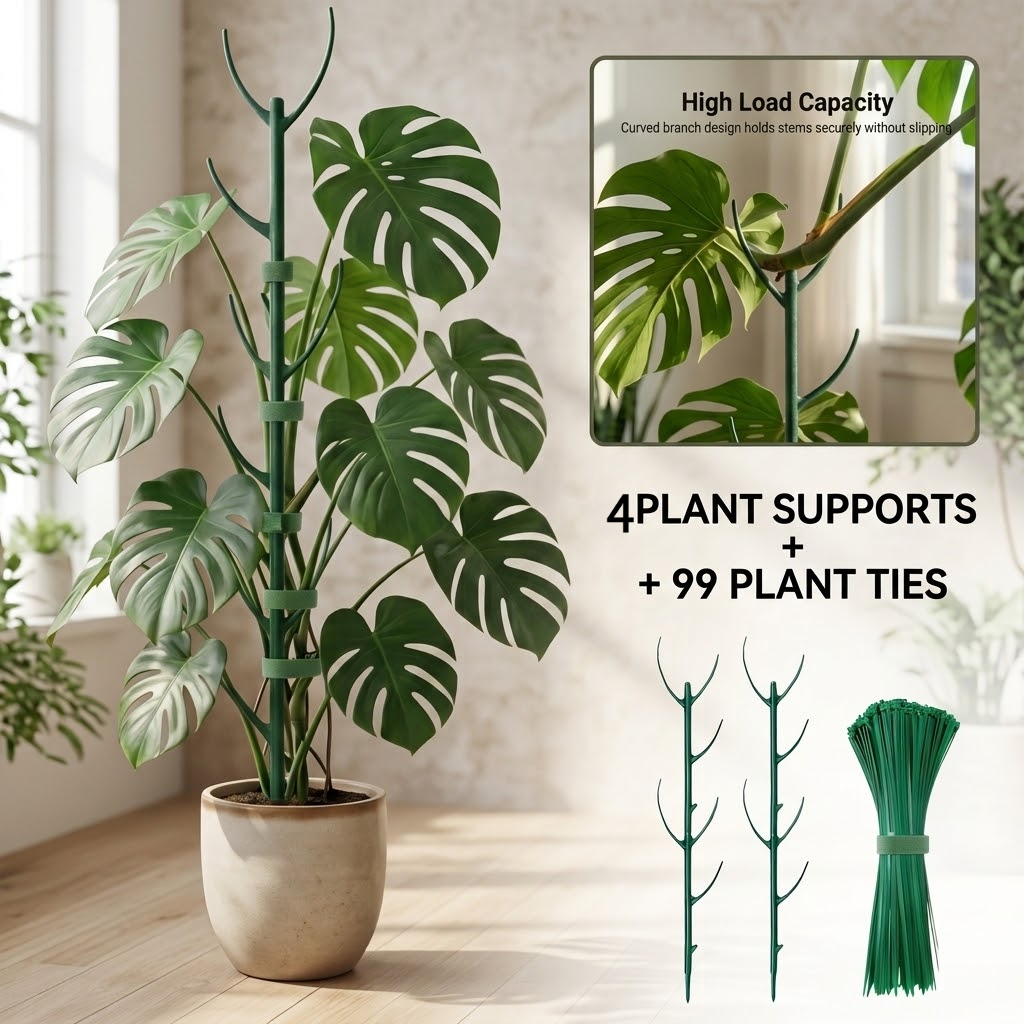 TEMU Kit de support pour plantes empilables 103 pièces (comprenant 4 tuteurs pour plantes et 99 élastiques de fil de fer vert), empilables pour