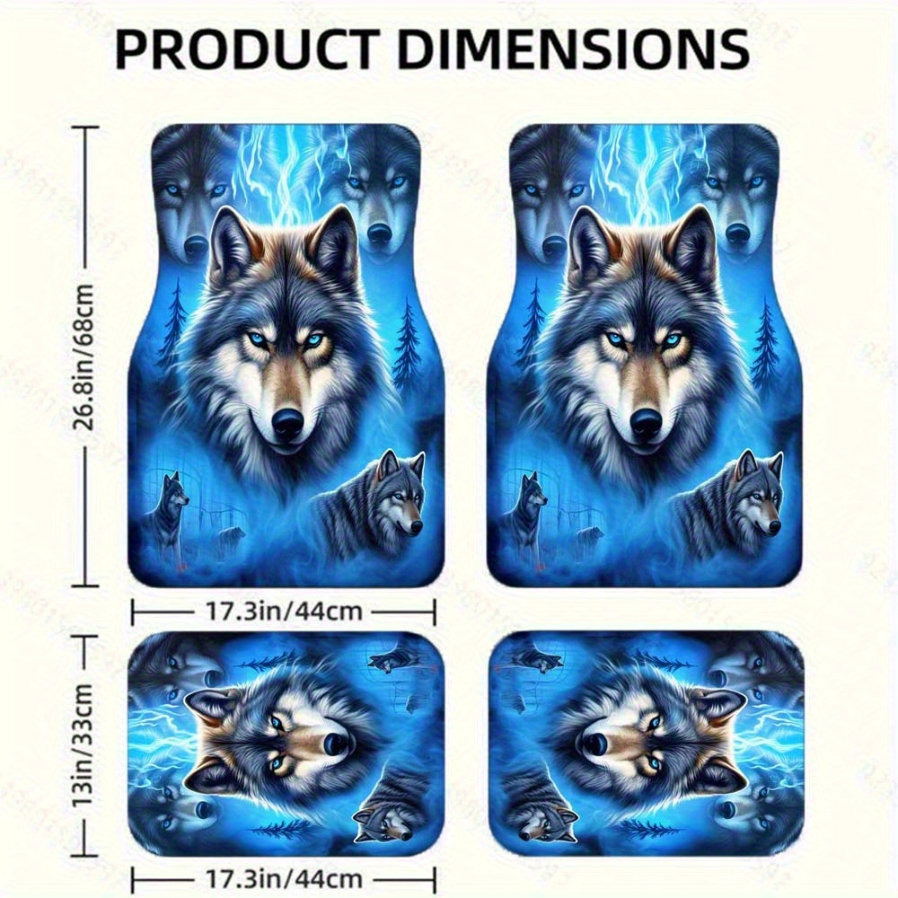 TEMU Fantasy Wolf Design Car Mats 4pcs- Front& Rear Full Coverage Auto Interior Accessories, Vehicles Floor Mats Suitable For Sedans, , Suvs All