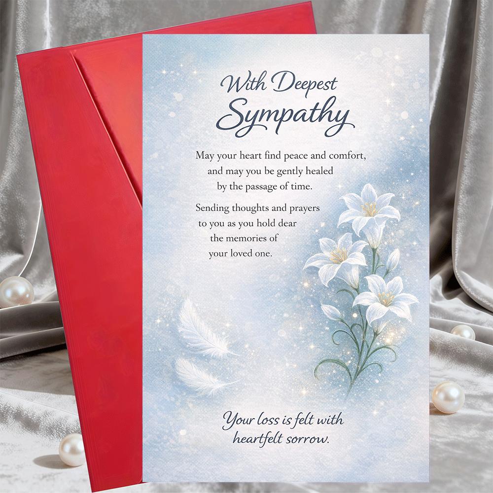 TEMU 1 Greeting Card + 1 Envelopesympathy Condolence Card With Message And Delicate Lilies Perfect For Expressing And Support Family Or Colleagues