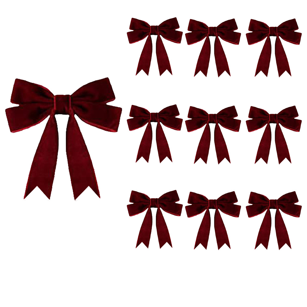 Image of 15pcs Christmas Bows Christmas Tree Ornaments For Wreaths Velvet Ribbon Bows For Indoor Outdoor Christmas Party Decorations