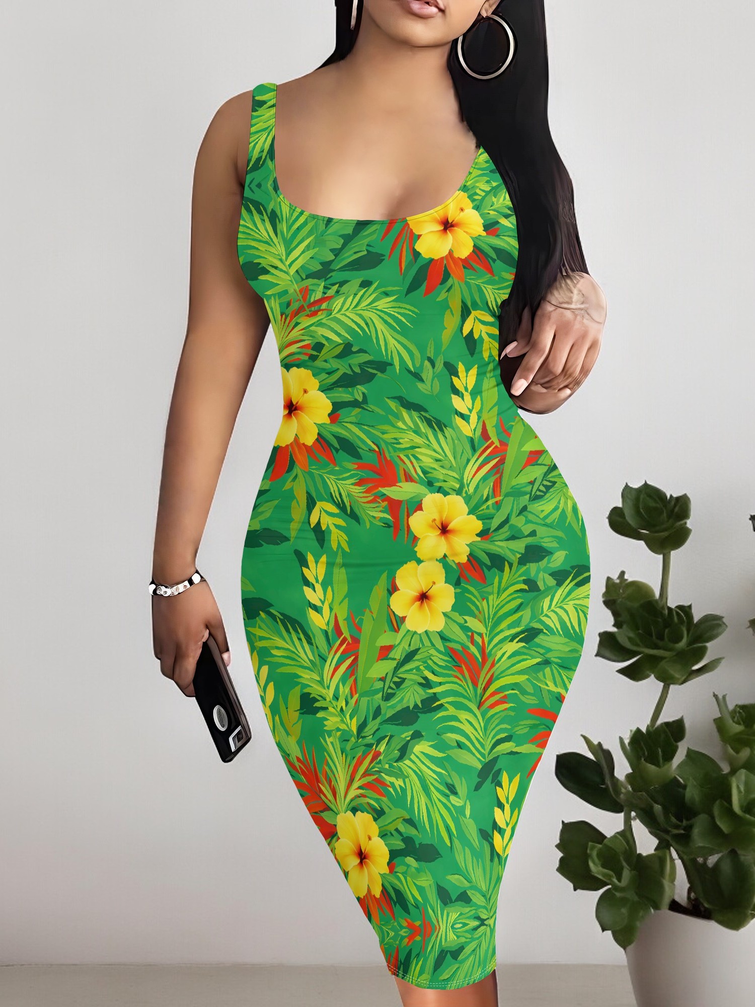 bodycon tropical dress Long Sleeve Turtleneck Maxi main image 0
