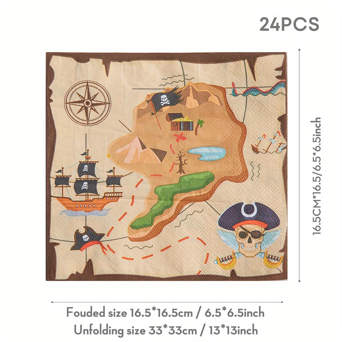 Image of 24 Sheets/set Pirate Pattern Napkins, Disposable Party Supplies, Adventure Theme Disposable Napkins, Suitable For Party Gatherings And Decorations For Halloween、christmas
