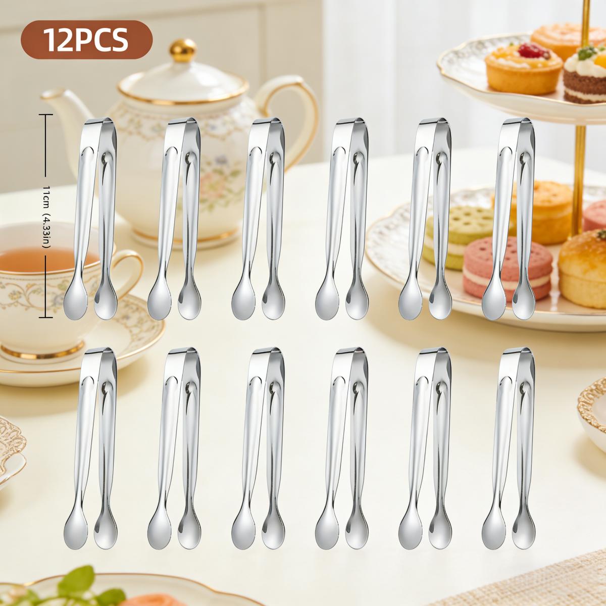 TEMU Vfvhome 12pcs Premium Stainless Steel Mini Serving Tongs, Kitchen Household Stainless Steel Ice Tongs And Sugar Tongs, Elegant Mini Serving