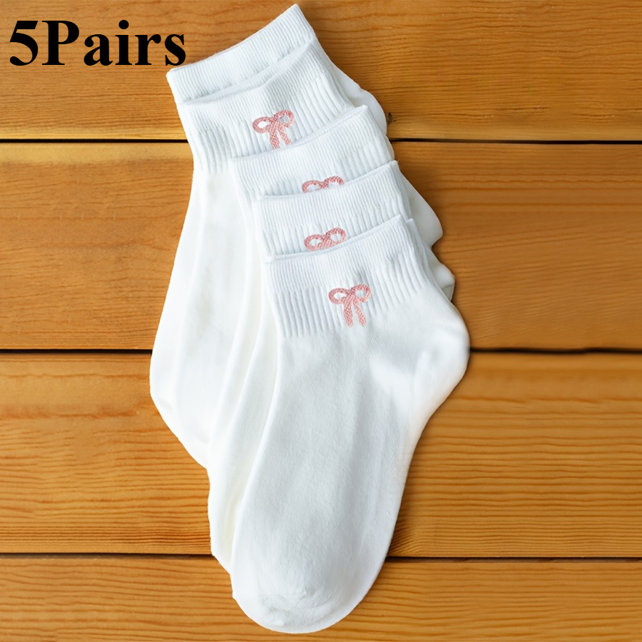 5/10 Pairs Women's Cute Bow Individual All-match Black And White Short Socks, Invisible Socks, Suitable For Daily, Holiday, Outdoor Wear