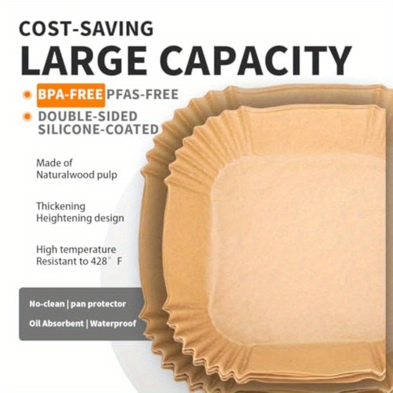 air fryer paper liners 200pcs parchment paper 8 inch sheets square air fryer disposable liner for 58  fryer baking roasting microwave nonstick and oil proof for easy  -stick, oil proof, compatible with 5-8  fryers, oven, microwave, toaster - heavy-duty parchment paper sheets for easy  , fits large families & commercial kitchens - disposable baking, roasting, frying liners, kitchen essentials,  , oilproof Product details 1