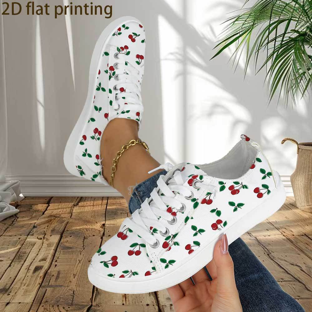 TEMU Baskets, Femmes 2D Nouveau Confortable Mode Polyvalent Chaussures Décontractées, Style Cherry , Sortie Quotidienne, Chaussures Tendance