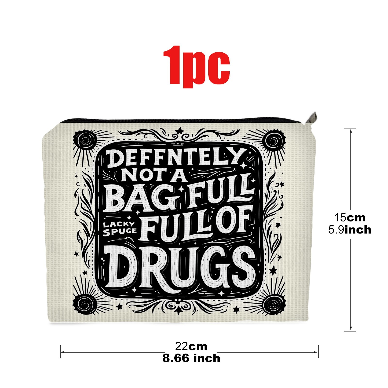 TEMU Vintage Whimsical Black And White " Not A Bag Full Of Drugs" Print Double-sided Polyester Cosmetic Bag, 5.9 X 8.66 Inches Portable Travel