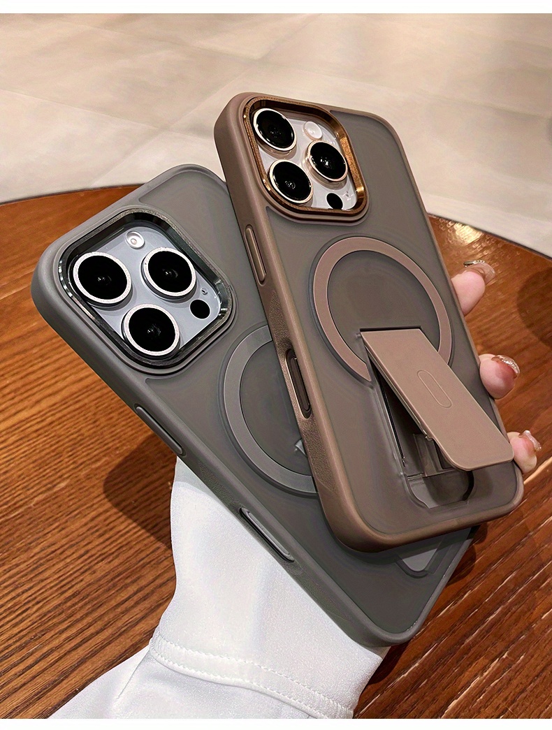 New Stand Compatible with iPhone 16 Pro Max Case Apple 15 Pro New Matte with Stand 14 Pro Max Metal Lens 13 PM Full Protection Anti-drop 12 Pro Magnetic Plus Unisex Simple Case