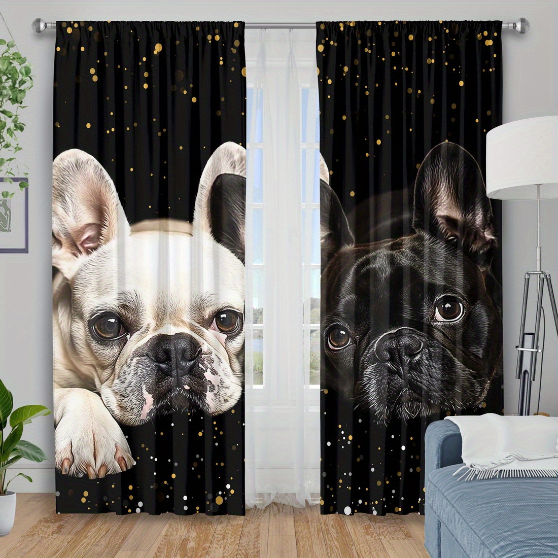 TEMU 2pcs Tissu de rideau, Rideaux imprimés chiot et accessoires de fenêtre, Rideaux filtrants pour chambre à coucher, Décoration de Saint-Valentin