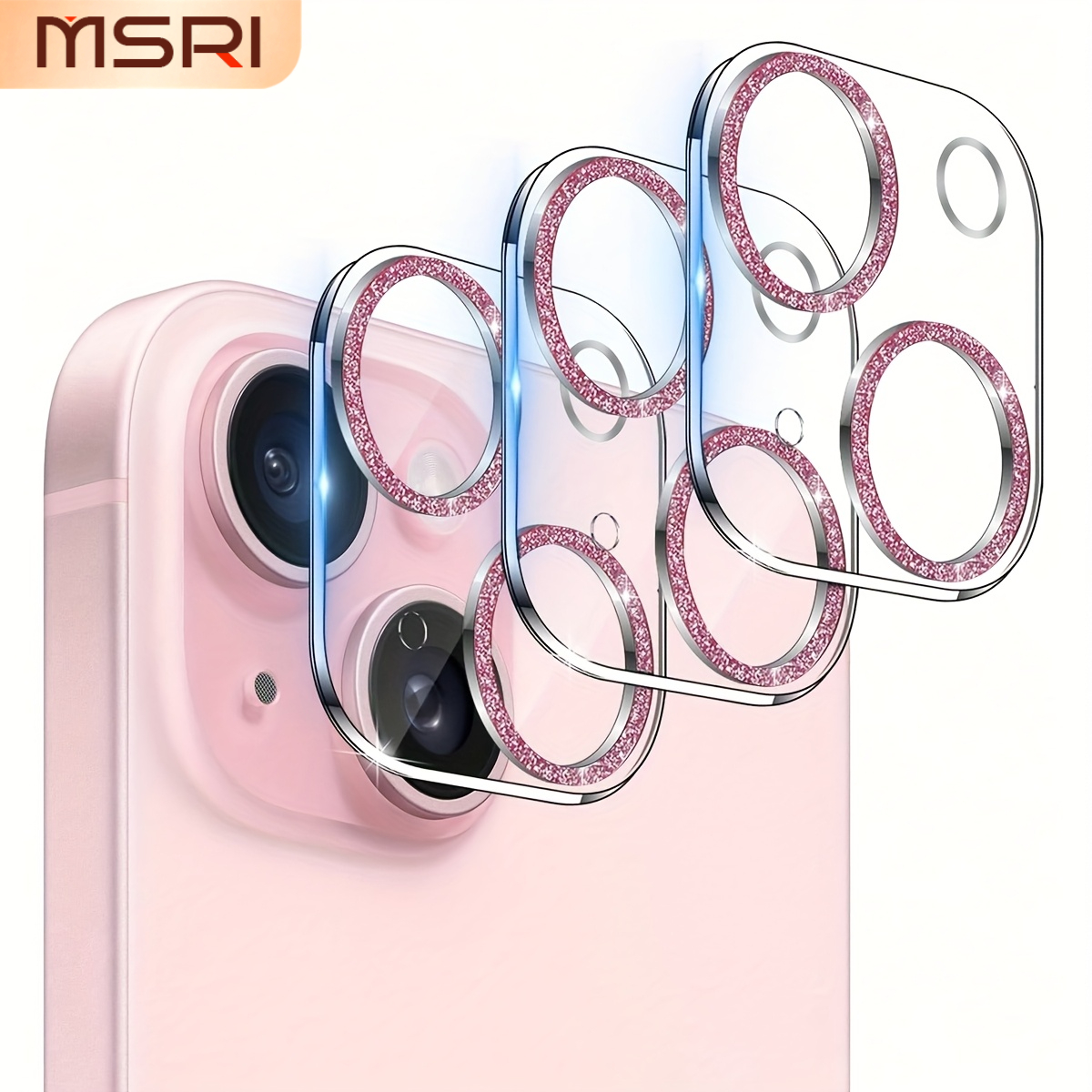 TEMU 3pcs Pink Glitter 1pc Lens Protector, Compatible With Models, Built-in Pink Rhinestones, Pink Lens, Hd , Anti-detachment, Anti-scratch,
