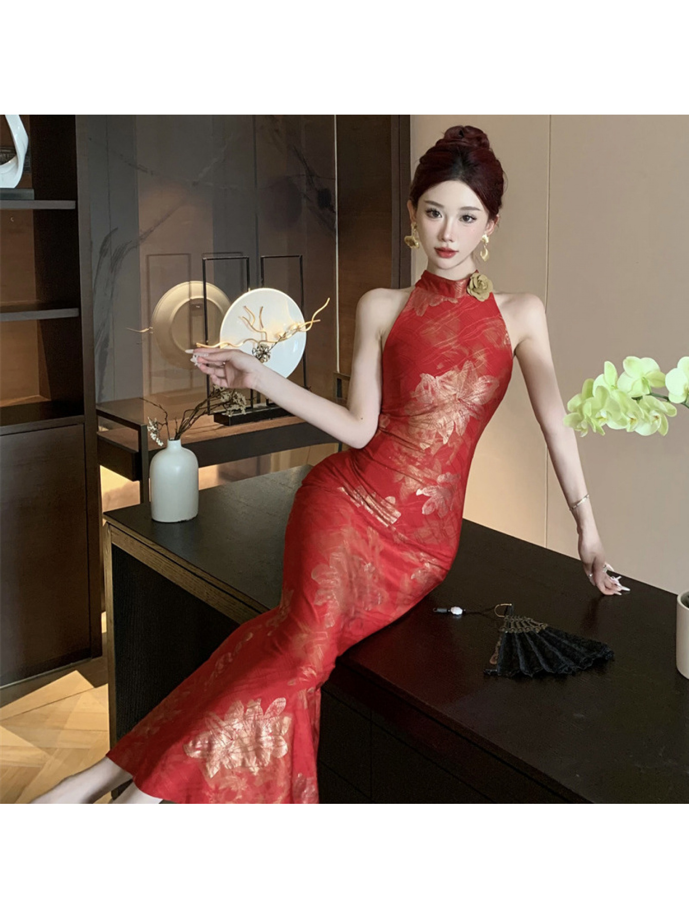 does a formal dress have to be floor length Bridesmaids Gray Chinese Style Dress (BM05) L / Medium Length Sleeves / Gray main image 0