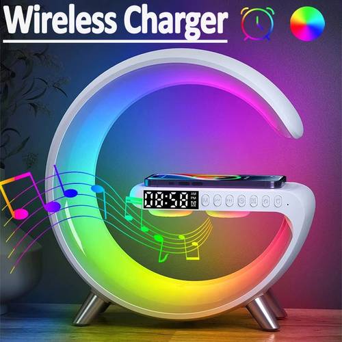 app control light multifunctional wireless charger stand pad subwoofer speaker color led rgb night light alarm clock for iphone 16 15 14 11 smart wireless charging devices for samsung galaxy s25 s24 s23 holiday gift