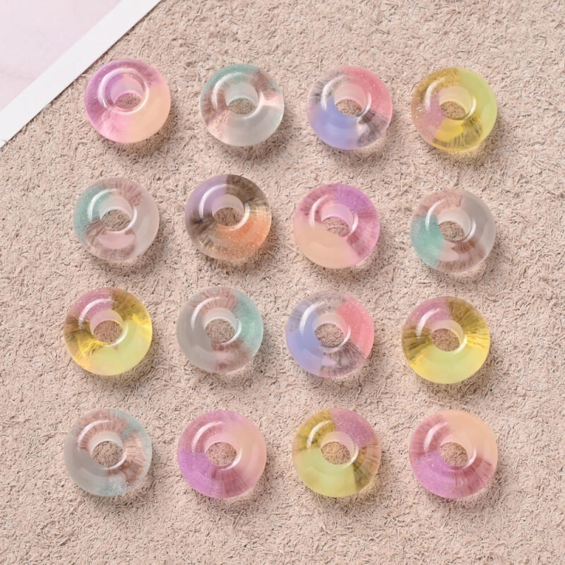 TEMU 25 piezas de cuentas de ábaco de rueda de 14 mm, material de resina multicolor, aleatorios, cuentas de agujero grande, cuentas espaciadas
