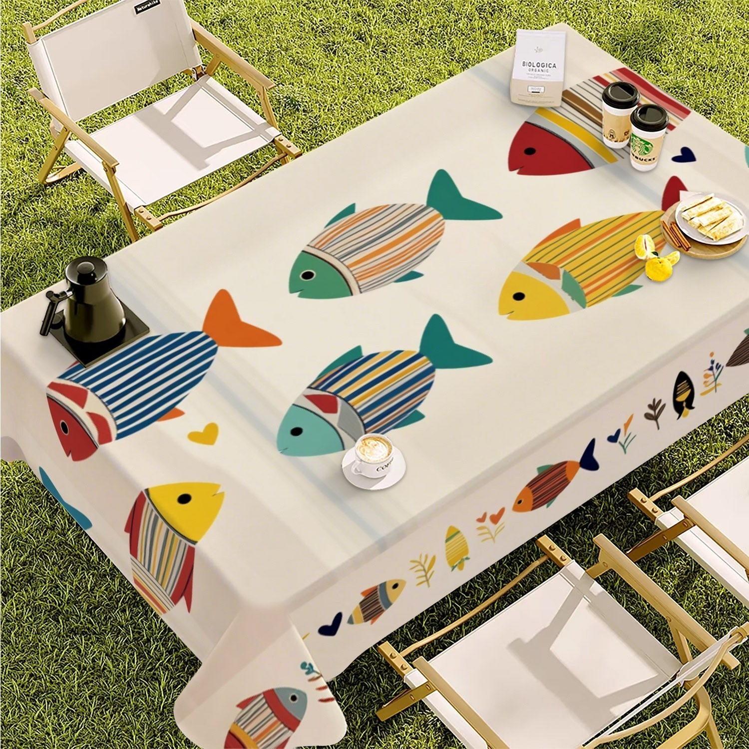 TEMU Nappe pour Halloween et Noël, 1 pièce. Motif banc de poissons rayés colorés dans un style et ludique, convient pour les - air et les dîners de