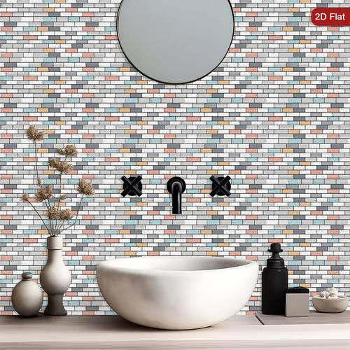 2d flat 12 24 50pcs wall tile stickers brick pattern backsplash tile peel and stick tile decal textured background wallpaper modern wall stickers for kitchen bedroom room makeover tiles stickers
