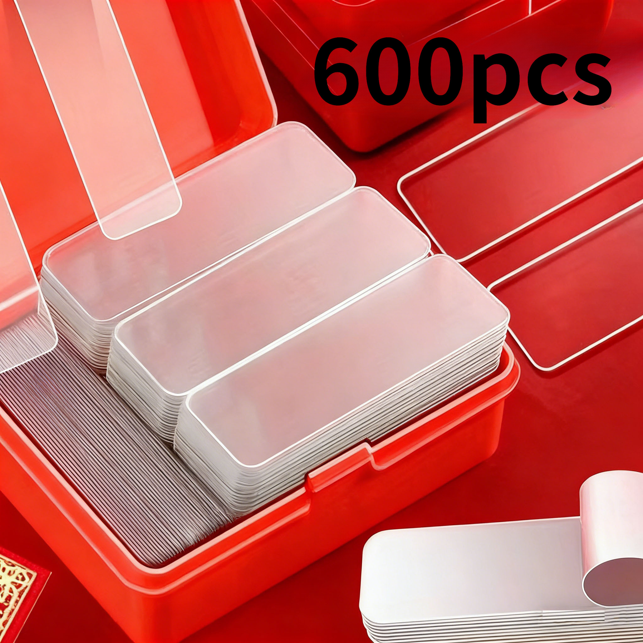 Image of 600pcs Transparent Nano Double-sided Tapes, Pvc Acrylic Material, Tearable Without Trace And No Residue, Suitable For Hanging Pictures, Posters, Handicrafts, Household And Office Use With Storage Box