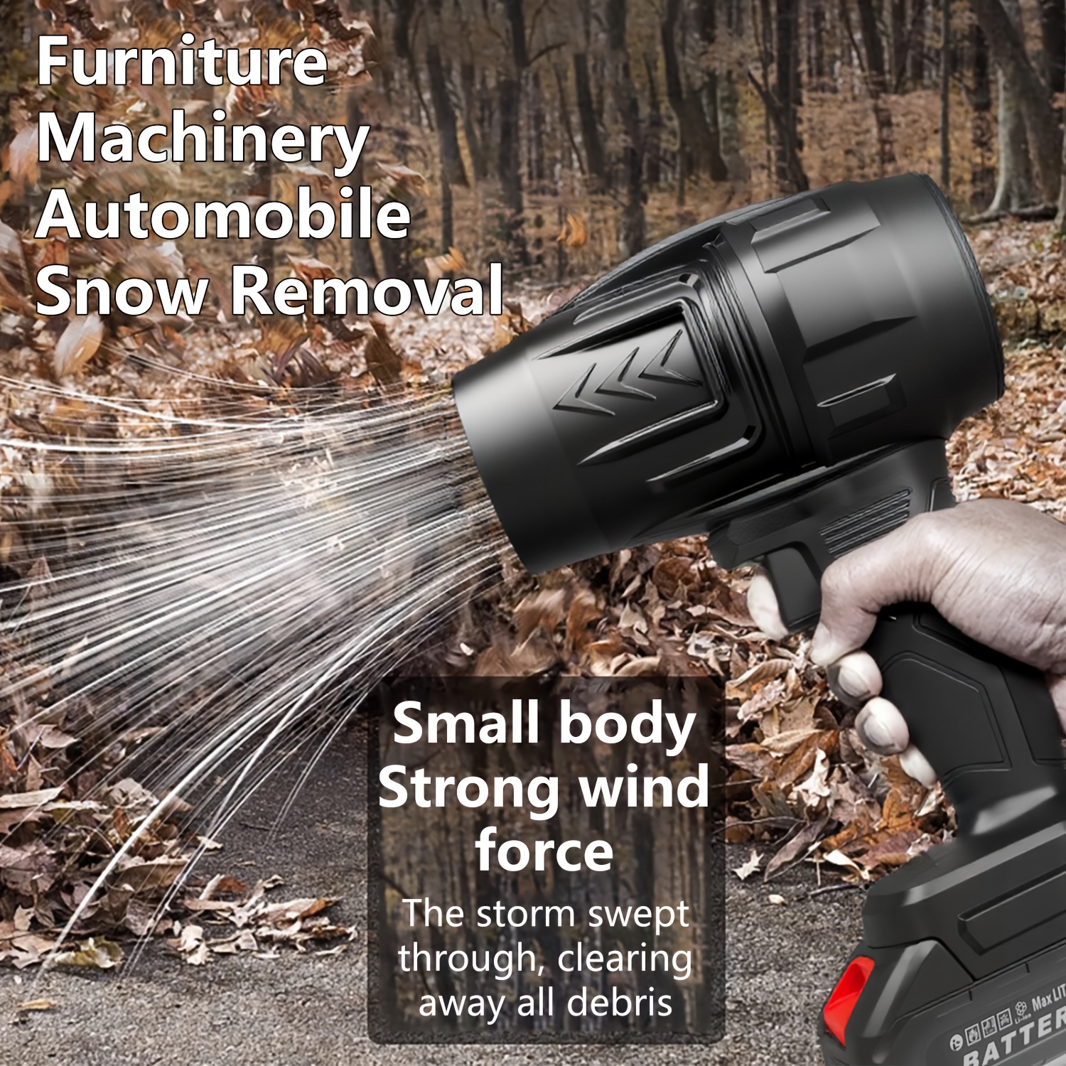 high power cordless blower industrial powerful fan with large capacity lithium battery speed switch used for streets cars leaf blowing Product details 5