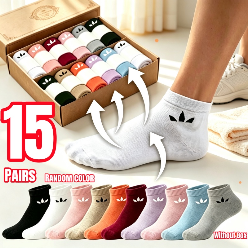 TEMU 15-pair Breathable Unisex Socks - Lightweight Travel Essential, Combination Set, Moisture-wicking Seamless Solid Color Casual Sports Socks,