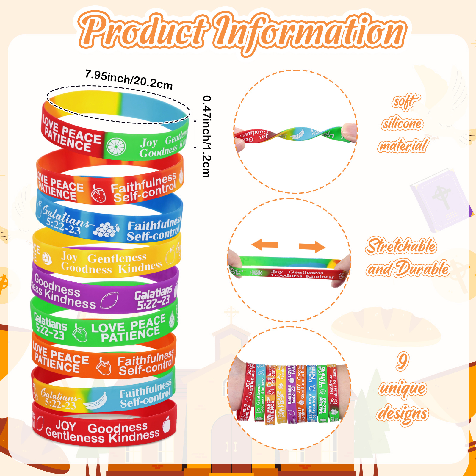100pcs Fruit of the Spirit Inspirational Scripture Bracelet Set