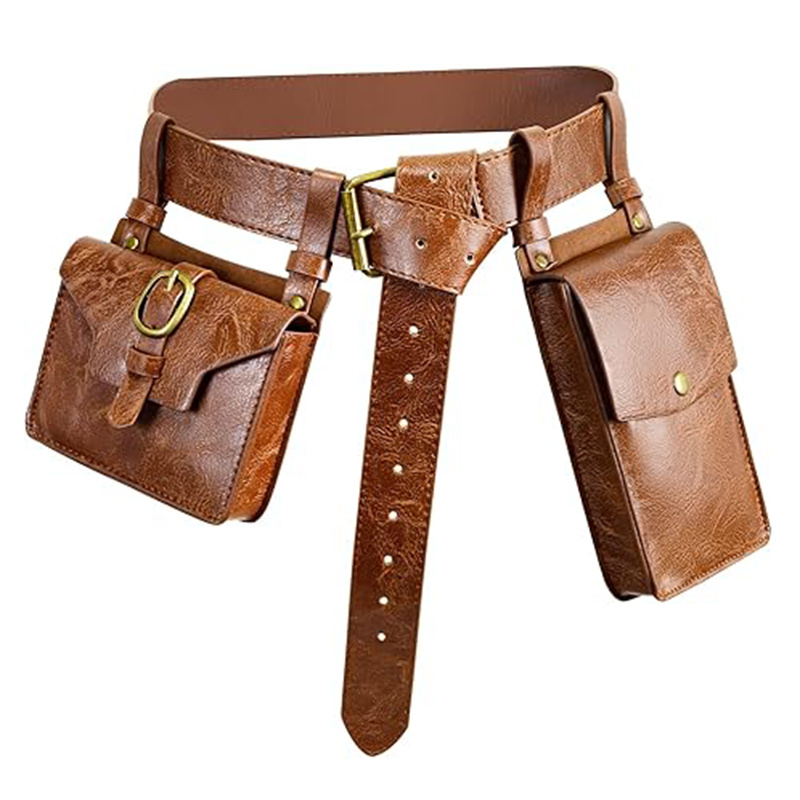E-shop 3-teiliges mittelalterliches Gürteltaschen-Set, Kunstleder-Geldbörse mit Wikinger-Gürtel, Renaissance-Verzierungssatz,