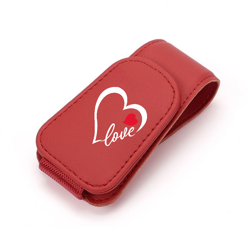 TEMU Magnetic Pu Leather Car Glasses Holder With Heart-shaped Couple' Suitable For Hanging Fashion Glasses, Magnetic Clip For Sun Visor, Car