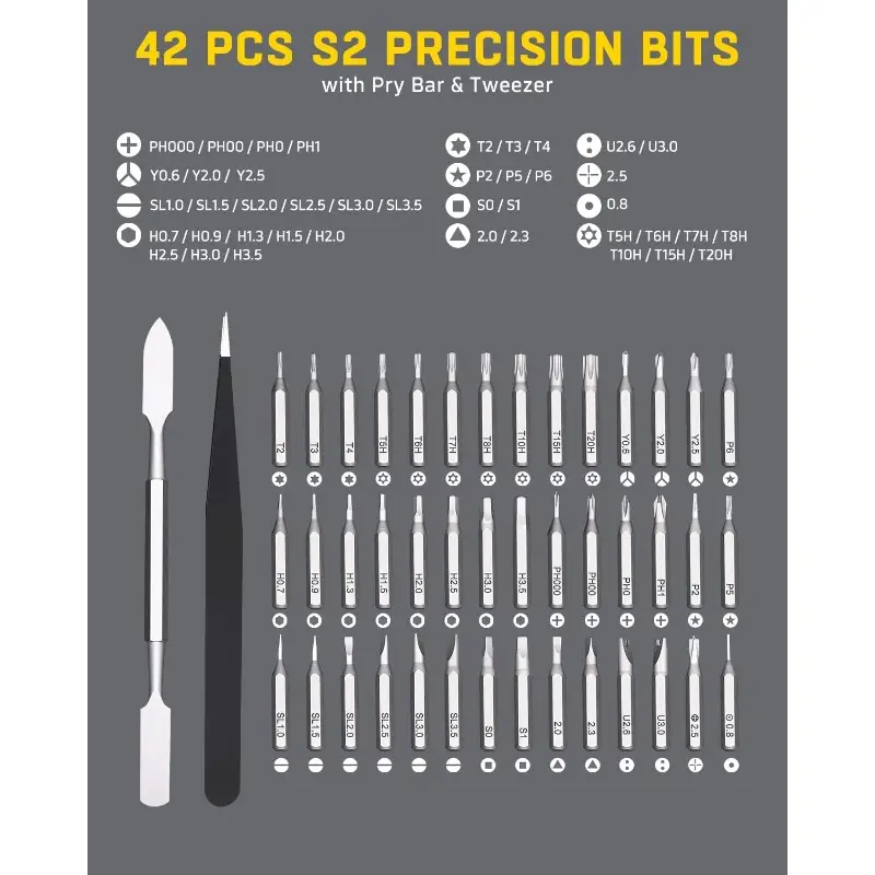 mini 46-in-1 precision screwdriver set with magnetic tips - heavy-duty metal construction, compact case, non-slip grip - compatible with smartphones, laptops, cameras, eyeglasses, electronics, toys, appliances - professional & diy tool kit for home, office, workshop - ideal for electricians, mechanics, hobbyists - no power required, tool set, screw driver set Product details 1